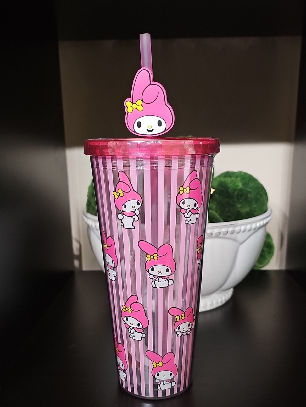 My Melody double wall tumbler with straw charm